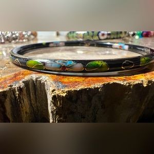 Authentic Floral Cloisonné Enamel Bracelet black gold blue white green 4mm 2.75”